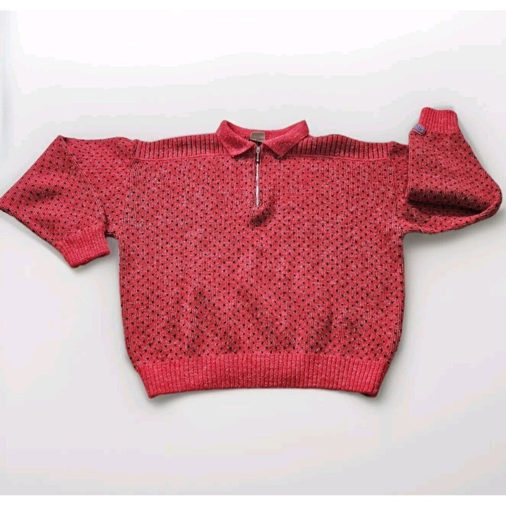 Ellesse Sweater Women 18/XL Red Black LS Vintage Preppy Wool Blend 1/4 Zip Boho